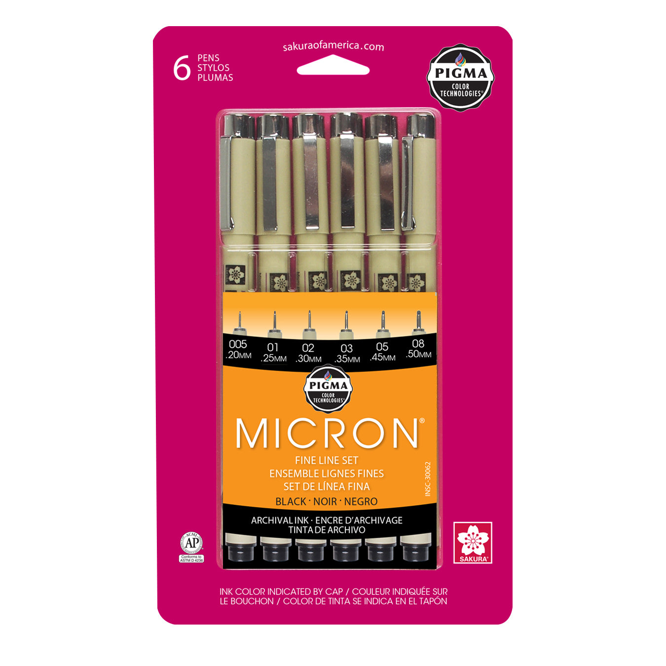 Micron Pen Set Black 6 Pack